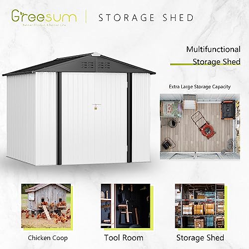 Greesum Outdoor Storage Shed 6 x 8 ft Metal Garden Utility Tool Shed with Lock, Brown U409