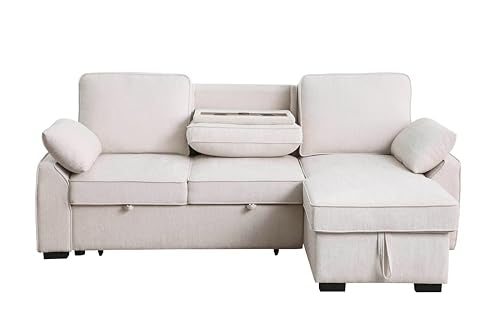 L-Shaped Pull Out Sleep Sofabed with Storage Chaise, Chenille Upholstered X30892