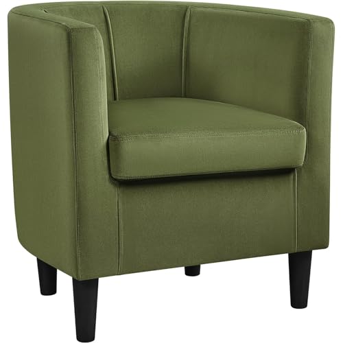 Yaheetech Velvet Accent Chair, Modern Upholstered Barrel Chair, Olive Green J55628