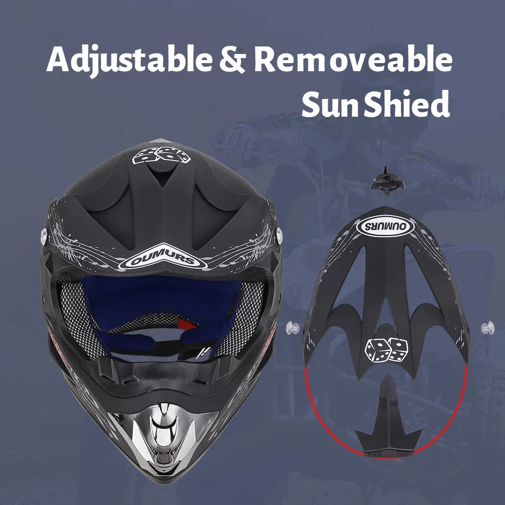 Oumurs DOT Motocross Motorcycle Helmet Open Face Unisex Adult Black G236205