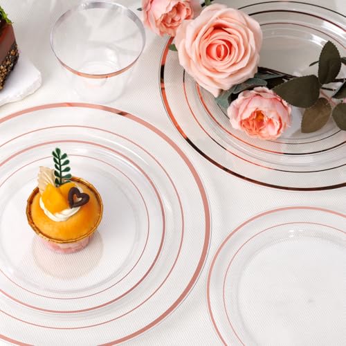 bUCLA 300PCS Gold Disposable Dinnerware Set - White and Gold Plastic Plates for Party S185