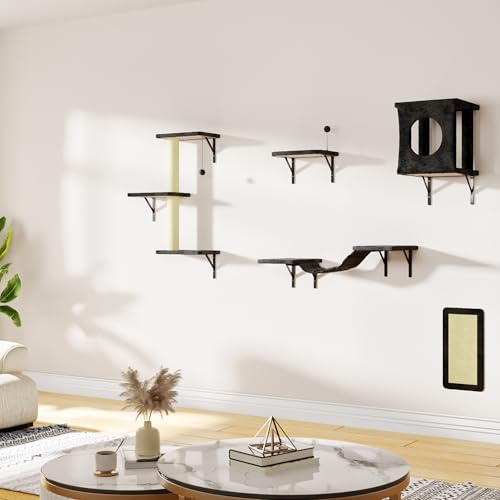NUNU LAB Wall Mounted Cat Climber Set with House, Tunnel, Scratcher, Black M305