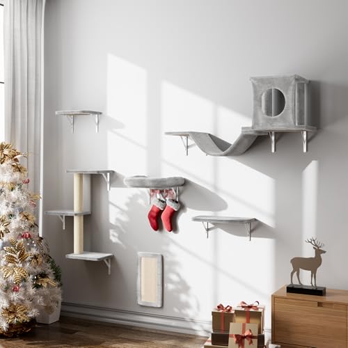 NUNU LAB Wall Mounted Cat Climber Set with House, Tunnel, Scratcher, Black M305