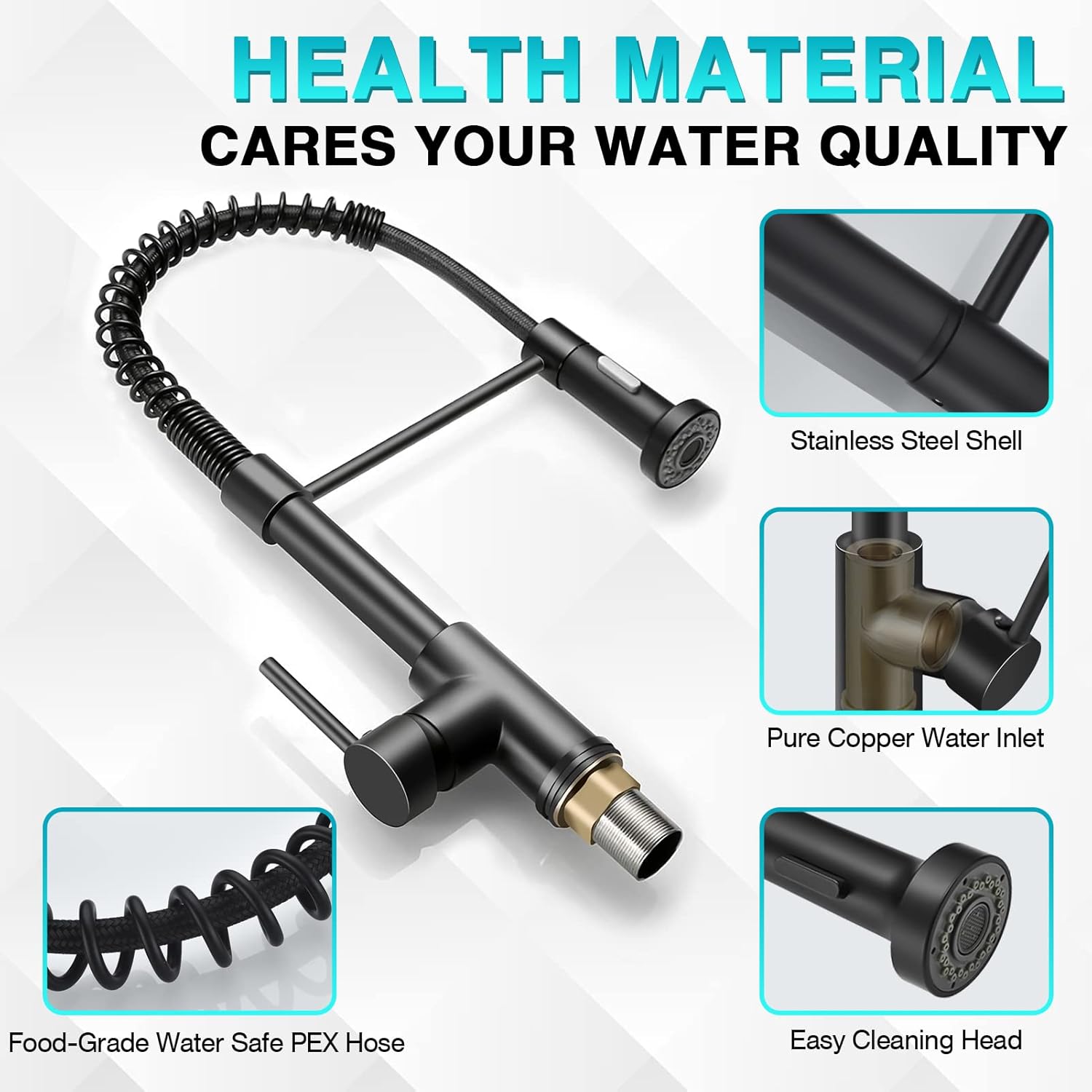 Kitchen Faucet with Pull Down Sprayer, 304 Stainless Steel, Matte Black J994