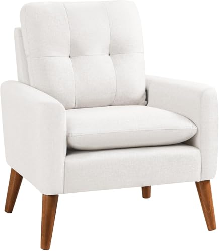 JUMMICO Mid Century Accent Chair with Wood Legs, Pearl White, Set of 2 W90764