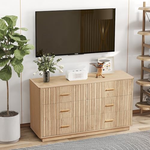 Fluted 5 Drawers Dresser for Bedroom, Wooden Tall Storage, Walnut L1075