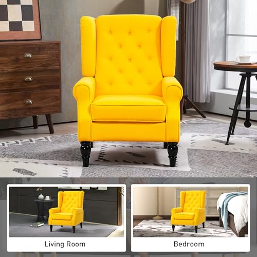 HOMCOM Mid-Century Modern High Wingback Accent Chair with Wood Legs, Dark Brown V59069