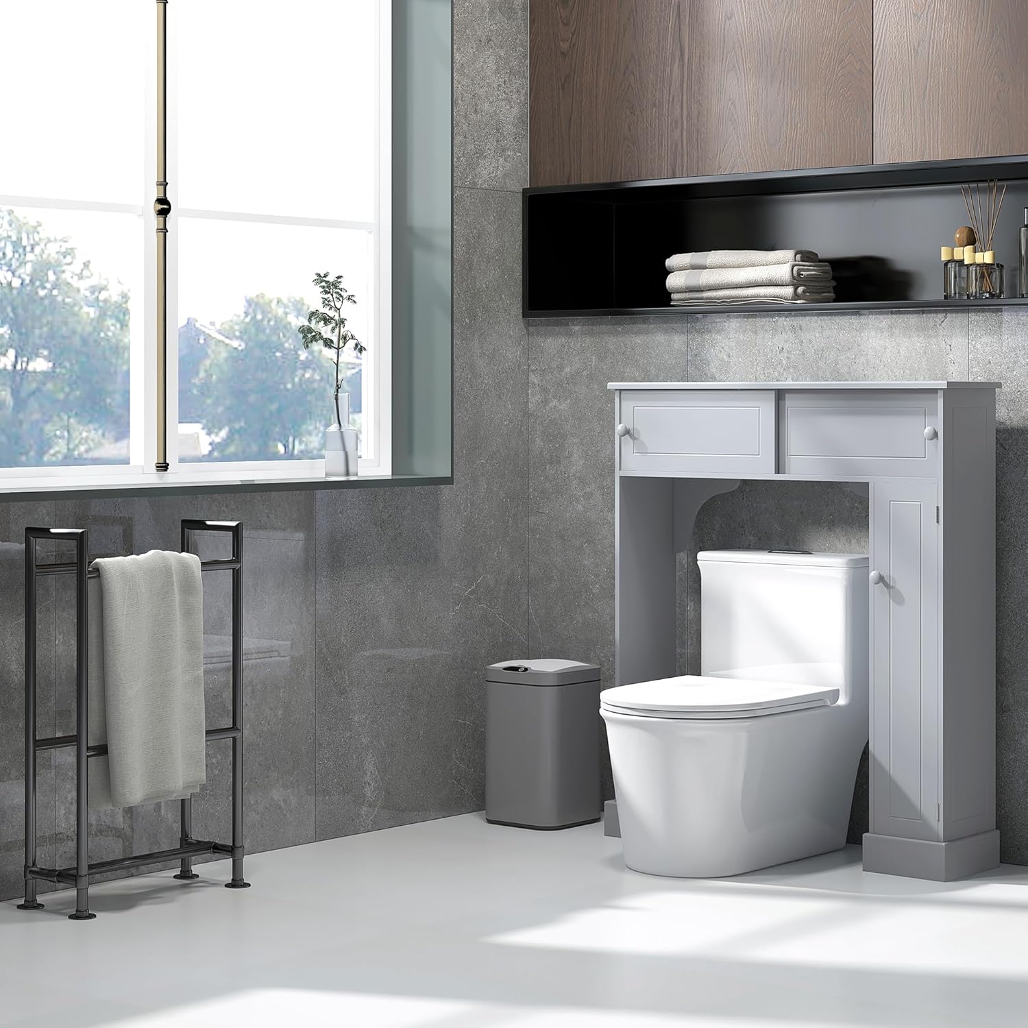 HOMCOM Over The Toilet Bathroom Cabinet, Freestanding Storage, Gray M949