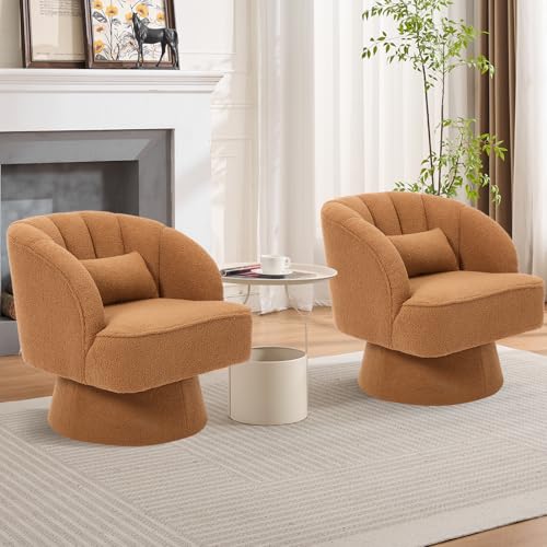 GarveeHome Modern Swivel Barrel Accent Chair, Teddy Fabric Upholstered Armchair, Black W334223