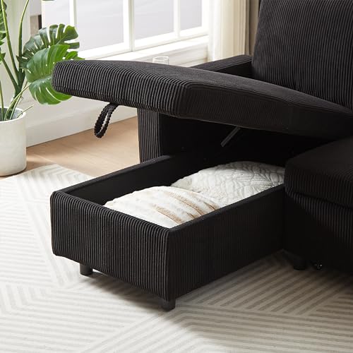 L-Shaped Pull Out Sleep Sofabed with Storage Chaise, Chenille Upholstered X30892