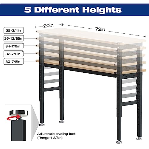 WORKPRO 48" Adjustable Workbench with Rubber Wood Top and Power Outlets V187702