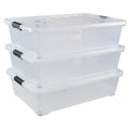 3-Pack 50 Quart Under Bed Plastic Storage Boxes, Large Clear Underbed Storage Container Bins with Wheels