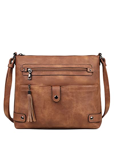FADEON Large Crossbody Purses for Women Crossbody Bag, Designer Leather Cross Body Purses Multi Pocket Shoulder Bag