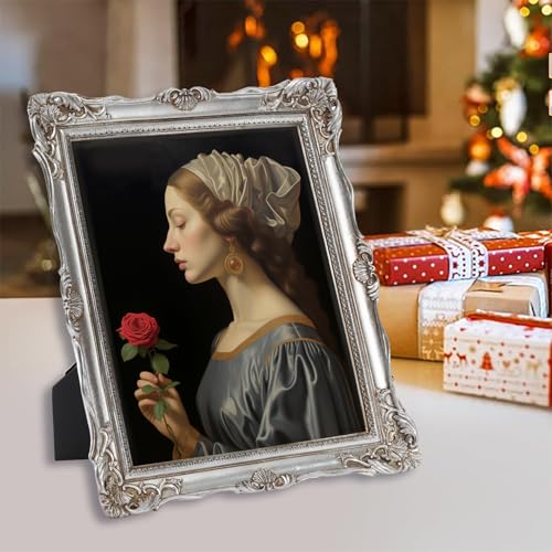 Vintage 8x10 Picture Frame with Glass Front, Antique Retro Photo Frame for Wall or Tabletop, Silver N745