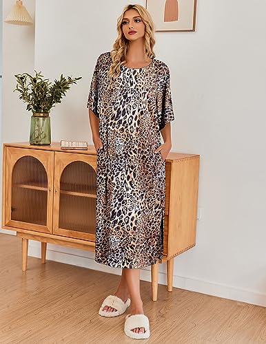 Ekouaer Women's Short Sleeve Nightgown with Pockets H509