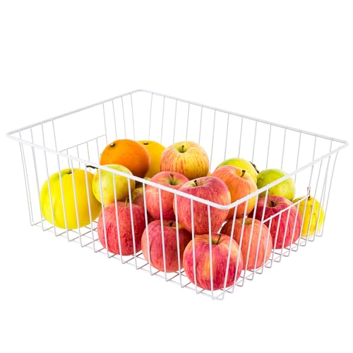 16" Upright Freezer Organizer Baskets, Wire Storage Bins, White, Set of 6 V556519