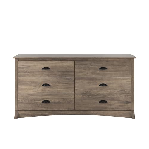 Prepac Rustic Ridge Farmhouse 6-Drawer Double Dresser, Brown X6434
