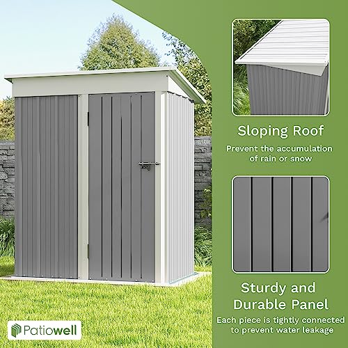 Patiowell 5x3 FT Outdoor Storage Shed with Sloping Roof and Lockable Door, Brown L4971