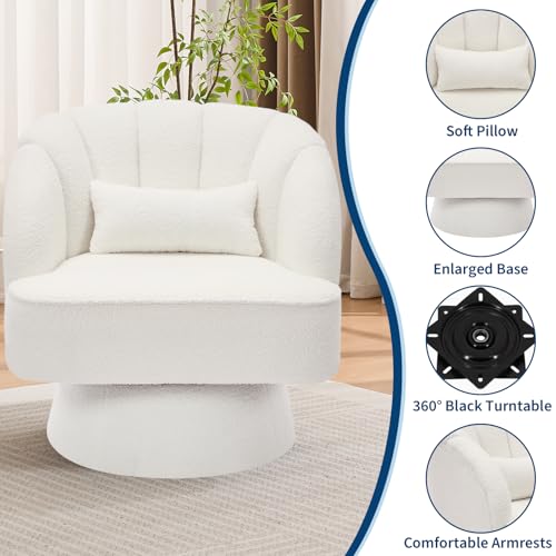 GarveeHome Modern Swivel Barrel Accent Chair, Teddy Fabric Upholstered Armchair, Black W334223