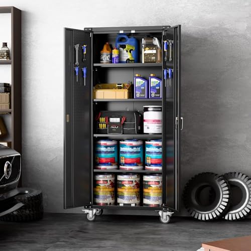 Aobabo 73''H Metal Garage Storage Cabinet with Wheels, Black S572804