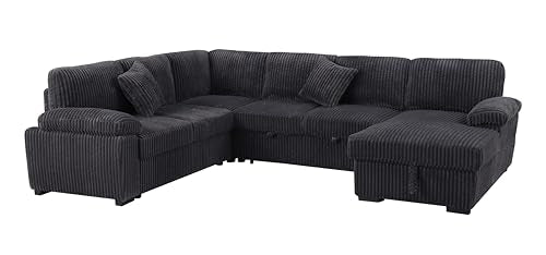 L-Shaped Pull Out Sleep Sofabed with Storage Chaise, Chenille Upholstered X30892