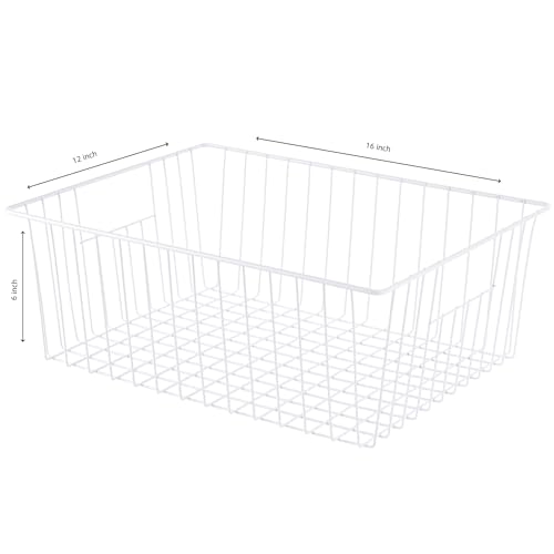 16" Upright Freezer Organizer Baskets, Wire Storage Bins, White, Set of 6 V556519