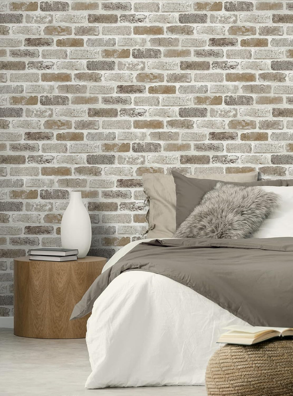 NextWall Washed Faux Brick Peel and Stick Wallpaper Q1139