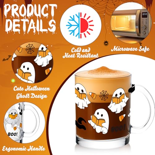 Vesici 12 Pcs Halloween Ghost Glass Mugs 12 oz with Handle U17698