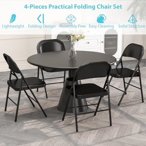 Folding Chairs with Padded Cushion and Back, 4 Pack, Black Q60523