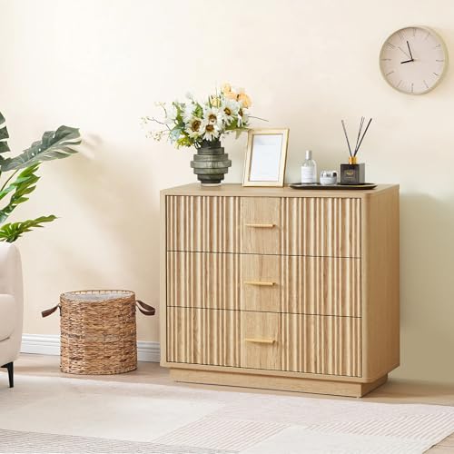 Fluted 5 Drawers Dresser for Bedroom, Wooden Tall Storage, Walnut L1075