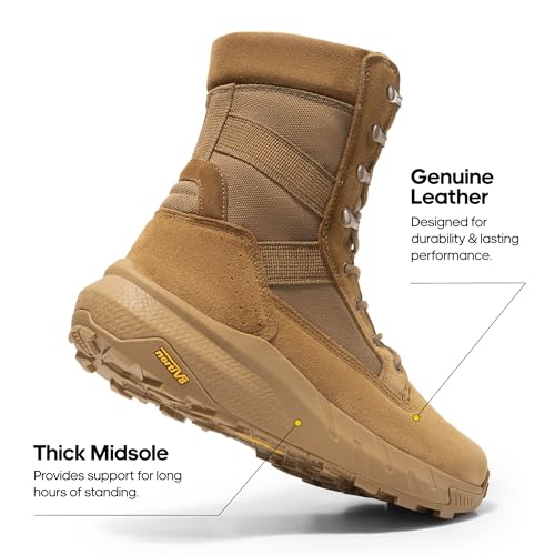 NORTIV 8 Men's Tactical Military Work Boots Side Zipper Leather Lightweight 8 Inches S851