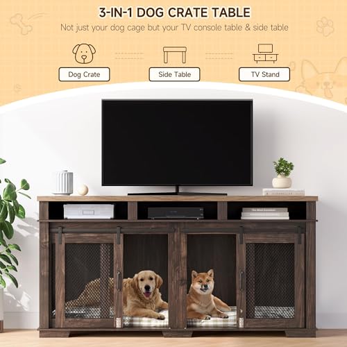 Wooden Dog Crate Furniture 71" with Storage and Divider for Large Medium Dogs L29684