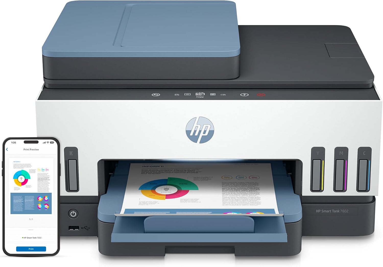 HP Smart Tank 7602 Wireless All-in-One Ink Tank Printer with 2 Years of Ink Included H750