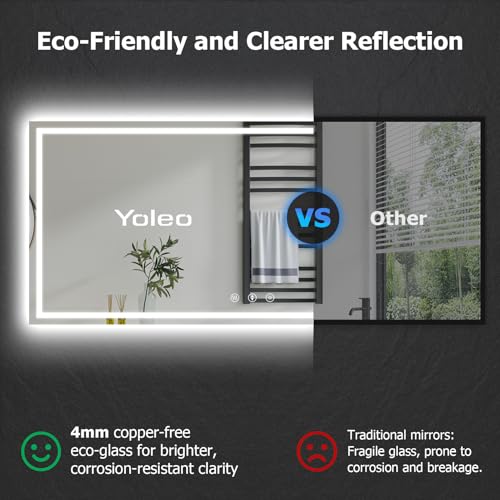 YOLEO 40x36 LED Bathroom Mirror with Front and Backlit, Anti-Fog, Dimmable N615