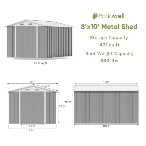 Patiowell 3 x 3 FT Outdoor Storage Shed with Sloping Roof, Grey F27529