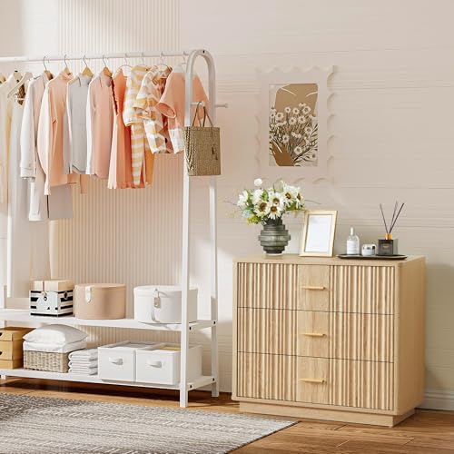 Fluted 5 Drawers Dresser for Bedroom, Wooden Tall Storage, Walnut L1075