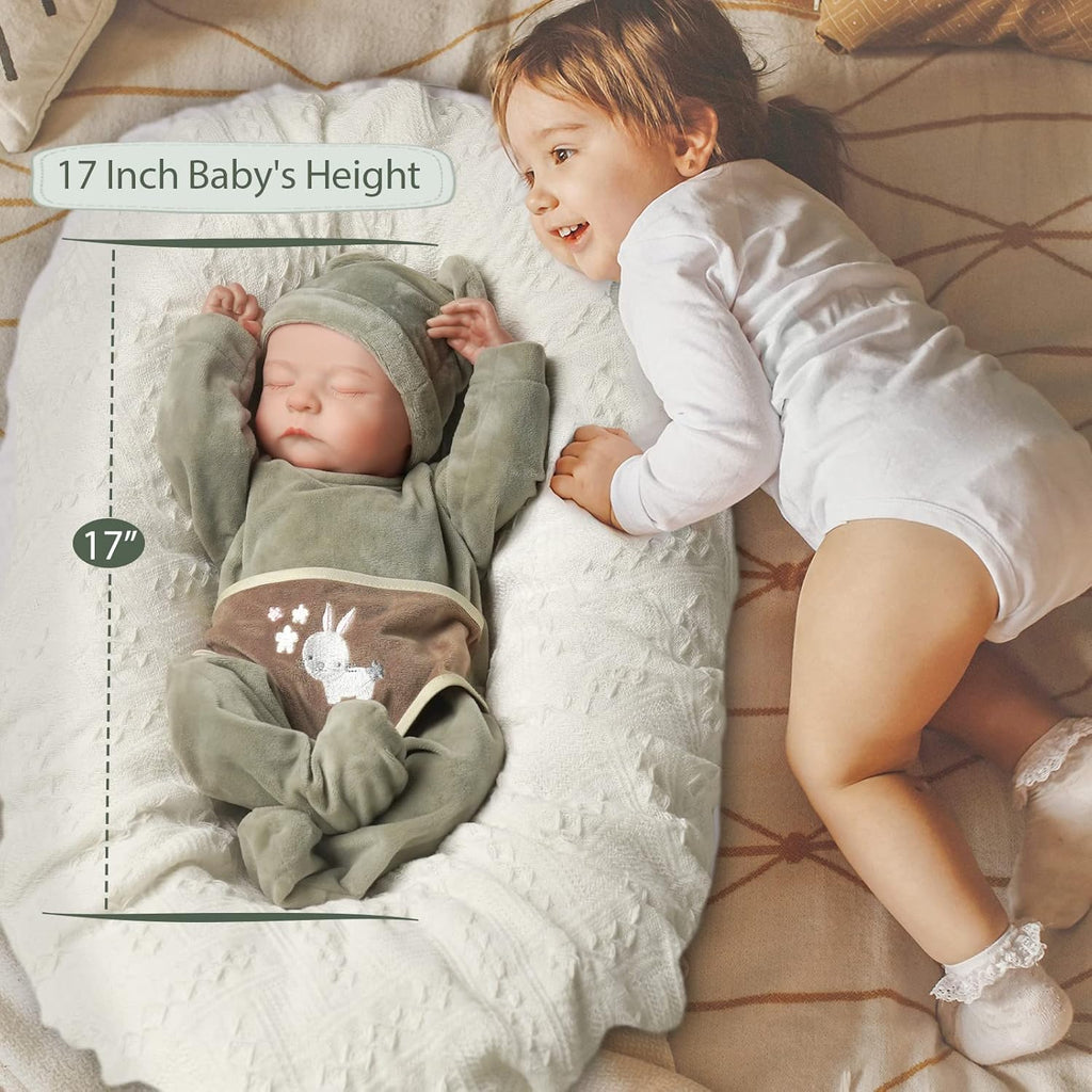 JIZHI Lifelike Reborn Baby Doll 17-Inch Soft Cloth Body Sleeping Newborn D333
