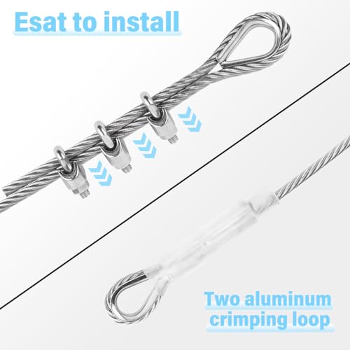 1/4" 304 Stainless Steel Aircraft Cable 30ft with Clamps & Thimble Z20799
