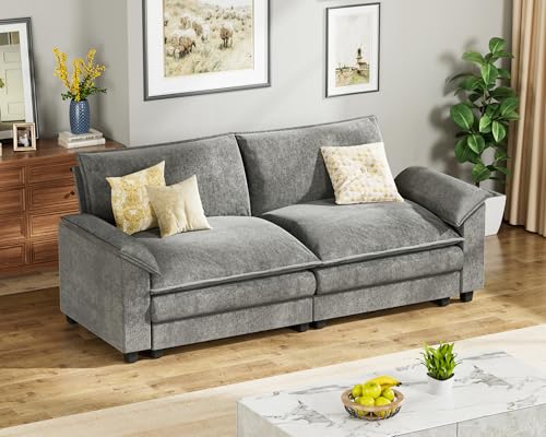 Homall 119" Modular Sectional Sofa, L Shaped Sofa Couch with Reversible Ottoman, DIY Combination Chenille Deep 3-Seat Cloud Couch for Living Room, Apartment (Light Grey, L Shaped Sofa)