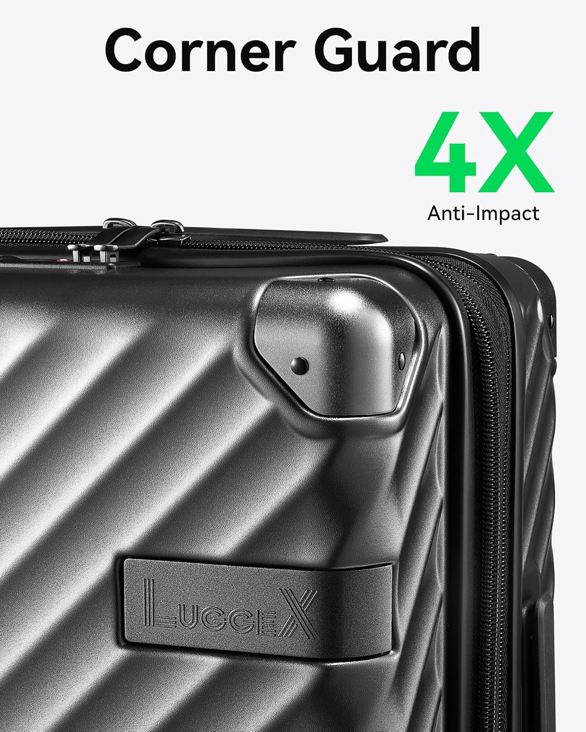 LUGGEX Carry On Luggage Set 2 Piece Polycarbonate Hard Suitcases with Wheels Black P563