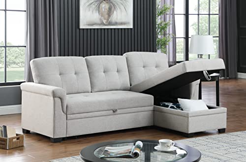 L-Shaped Pull Out Sleep Sofabed with Storage Chaise, Chenille Upholstered X30892