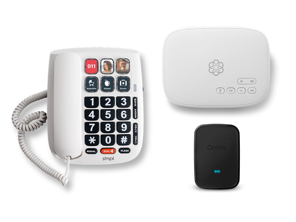 Ooma Family Internet Home Phone Service Bundle with Premier Service Plan. Includes Address-Based 911 and Text alerts, Unlimited Nationwide Calling, Call Blocking, Mobile app and Large Photo Buttons.