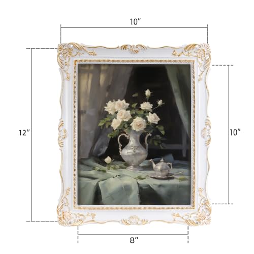 Vintage 8x10 Picture Frame with Glass Front, Antique Retro Photo Frame for Wall or Tabletop, Silver N745