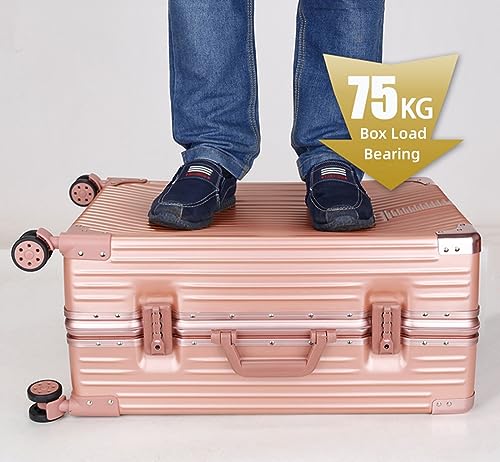 Aluminum Frame Hardside Luggage with Spinner Wheels and TSA Lock, 26 Inch, Rose Gold+White Z1667