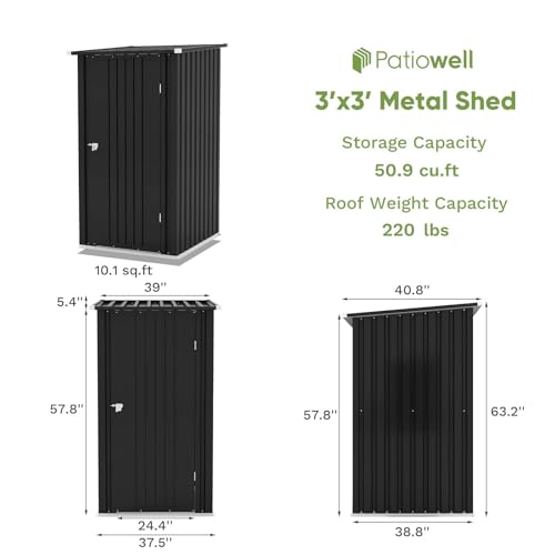Patiowell 3 x 3 FT Outdoor Storage Shed with Sloping Roof, Grey F27529