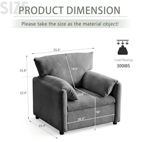 Corduroy Single Sofa Chair with Side Pocket, Beige O582