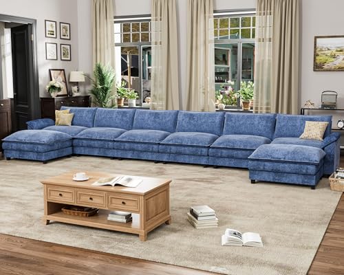 Homall 119" Modular Sectional Sofa with Reversible Ottoman, Light Grey V97154