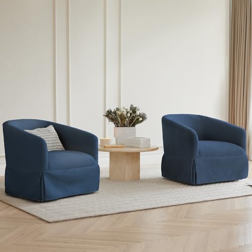 Swivel Accent Chair Set of 2, 360 Degree Linen Fabric Armchair, Cream White Q4822