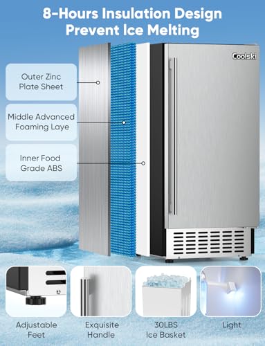 Coolski 80Lbs/Day Commercial Under Counter Ice Maker Machine, Stainless Steel O25306