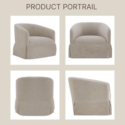 Swivel Accent Chair Set of 2, 360 Degree Linen Fabric Armchair, Cream White Q4822